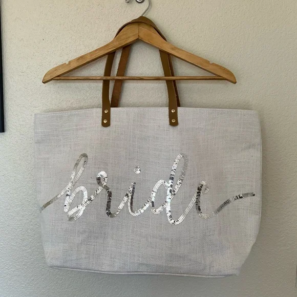 Mud Pie | Silver Sequin Bride Tote Bag - Picture 2 of 11